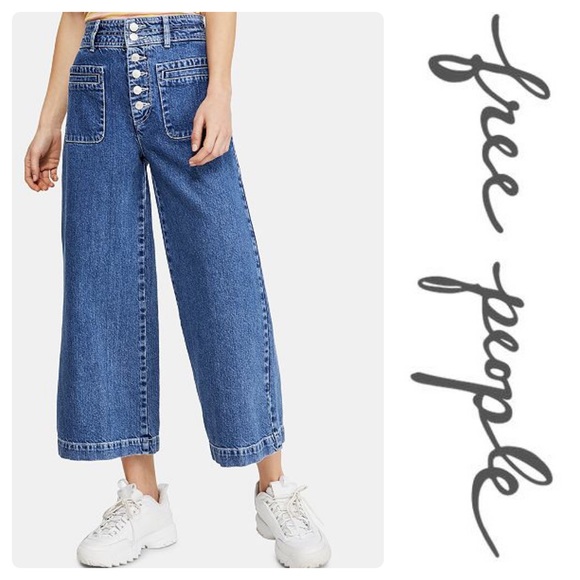 New Free People Colette Wide Leg in Indigo Blue - Picture 6 of 8